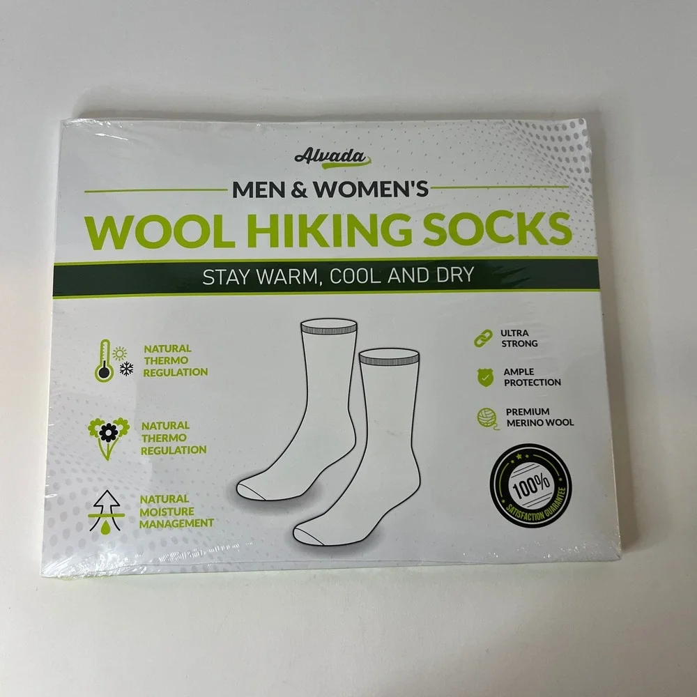 Alvada Men Womens Wool Hiking Socks 3 Pair Gray ML NIP‎